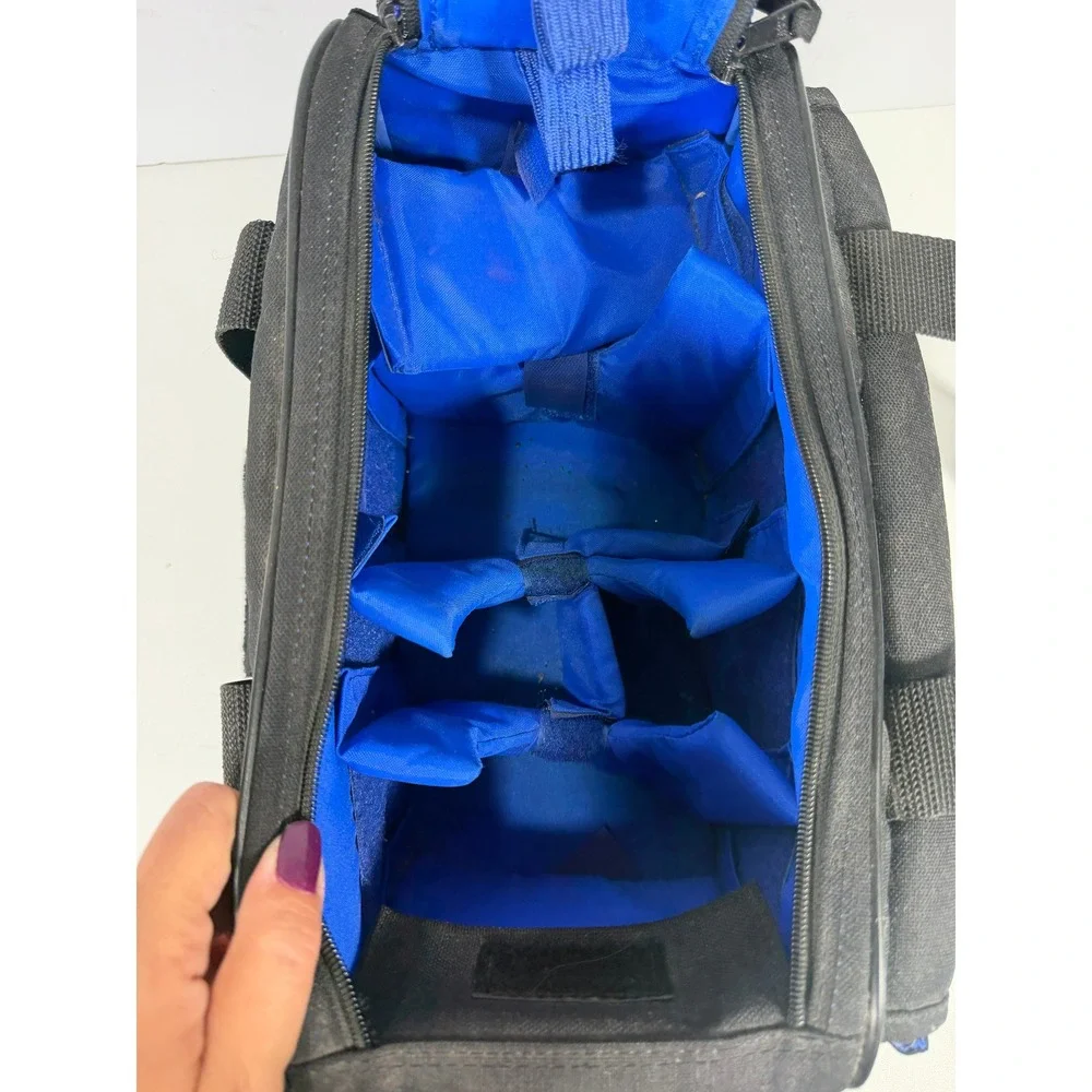 ProSpec Camera Bag Black Canvas Multi Compartment Shoulder Gear Case Blue Lining